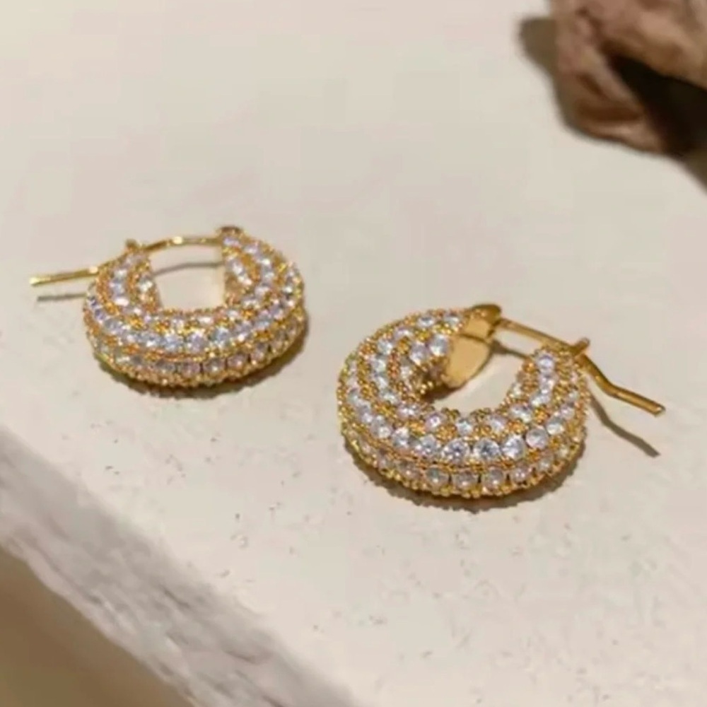 Baby Amalfi Pave Crystal Hoops Gold Earrings